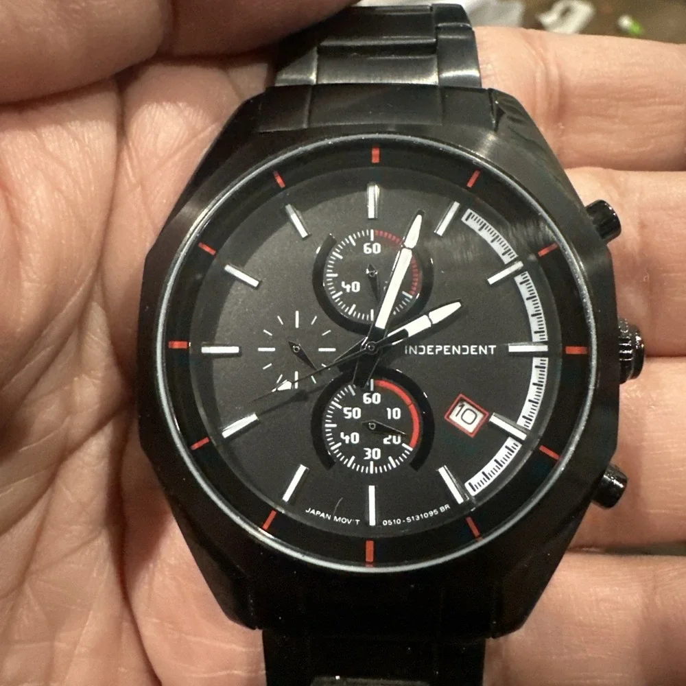 Mint Working Independent By Citizen Chrono Black Mens Watch 43mm Dial‎ Rare Runs